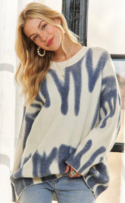 Ivory/Blue Graffiti Print Sweater