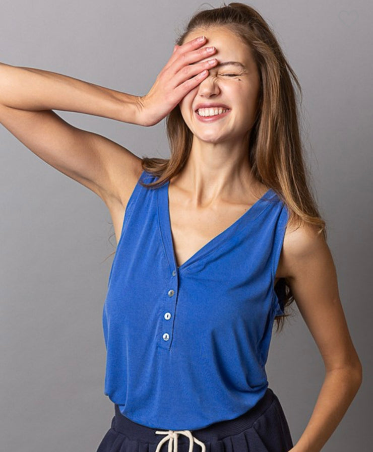 Blue Marine Sleeveless Button Front Top