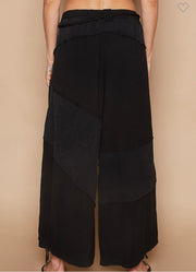 Black Drawstring Color Block Side Wide Leg Pants