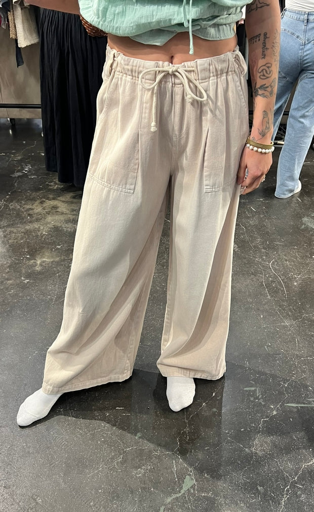 Ecru Wide Leg Denim Pants- Available in Olive & Black Too!