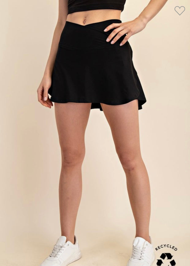 Athletic Wear!! Black Butter Yoga Fabric V Shaped Waistband Skort
