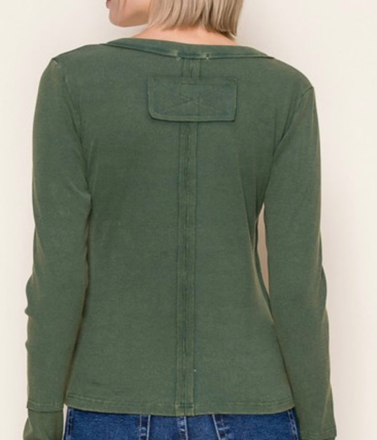 Mineral Washed V Neck Top- Available in Black and Hunter Green