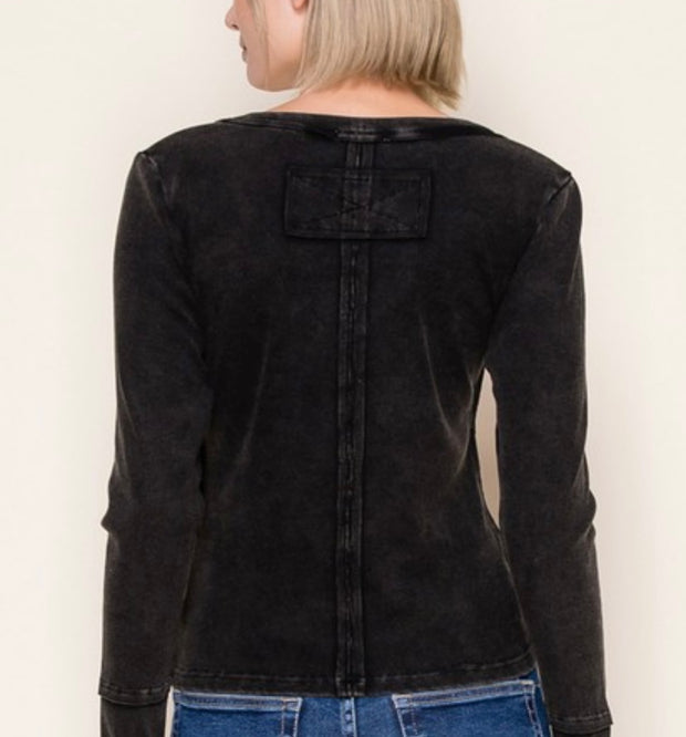 Mineral Washed V Neck Top- Available in Black and Hunter Green