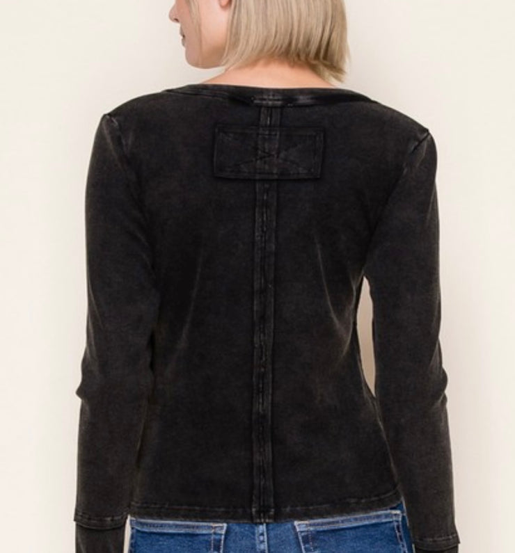 Mineral Washed V Neck Top- Available in Black and Hunter Green