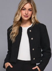 Button Down Tweed Jacket- Available in Black & Off White