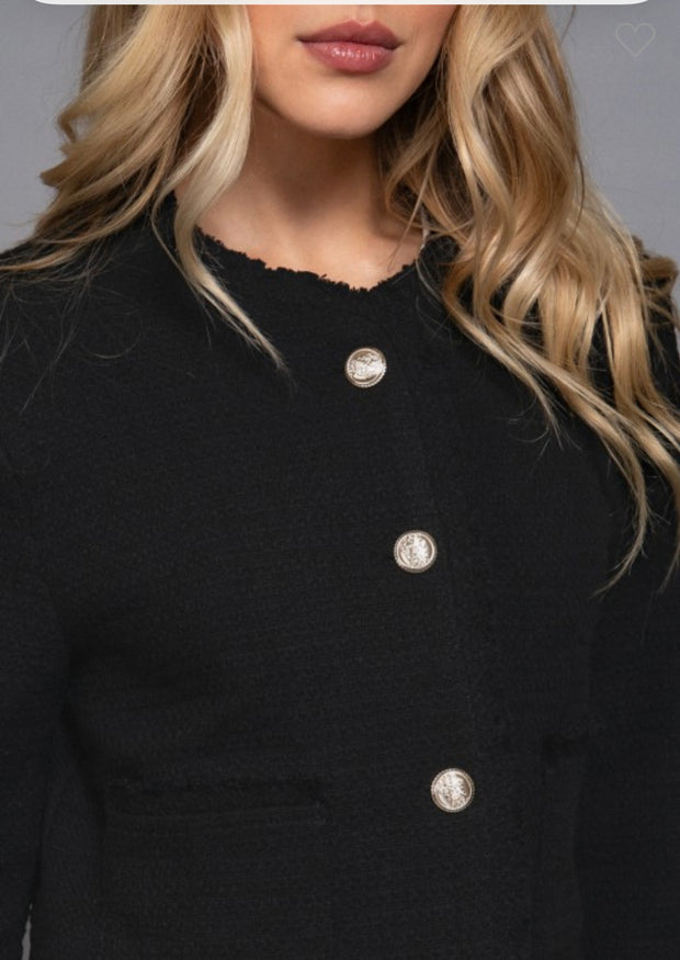 Button Down Tweed Jacket- Available in Black & Off White