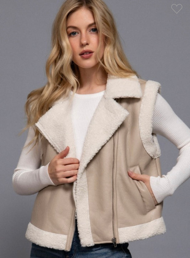Faux Leather Inner Fur Vest- Available in Black and Sand Taupe