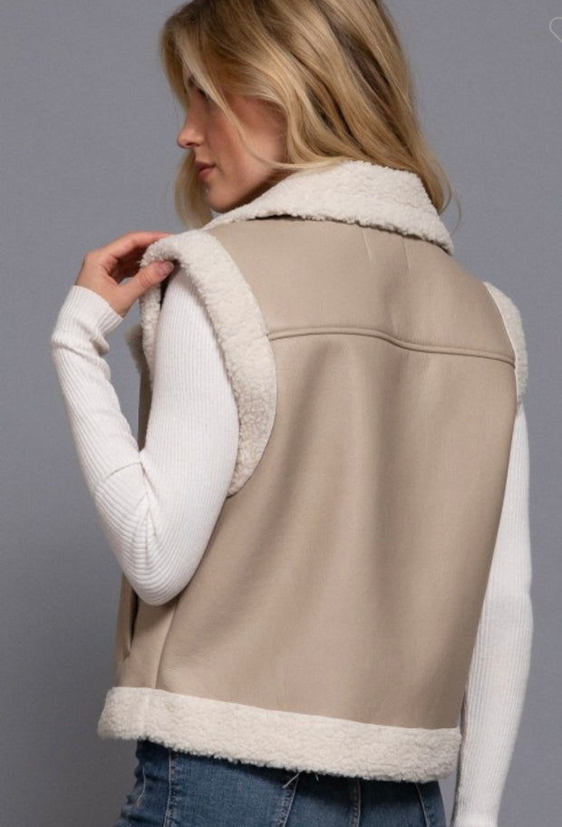 Faux Leather Inner Fur Vest- Available in Black and Sand Taupe