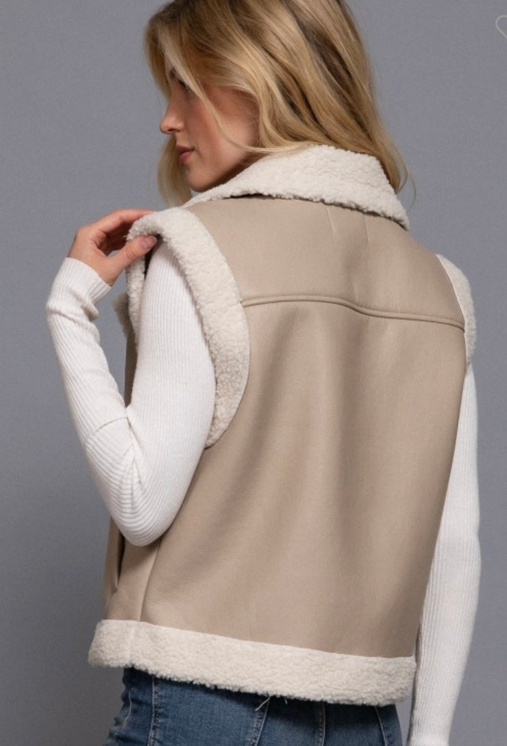 Faux Leather Inner Fur Vest- Available in Black and Sand Taupe
