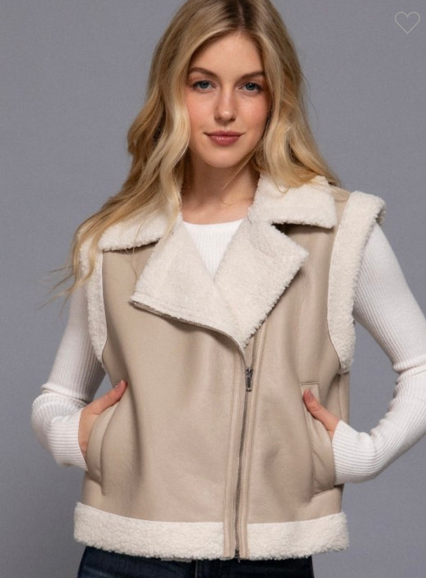 Faux Leather Inner Fur Vest- Available in Black and Sand Taupe