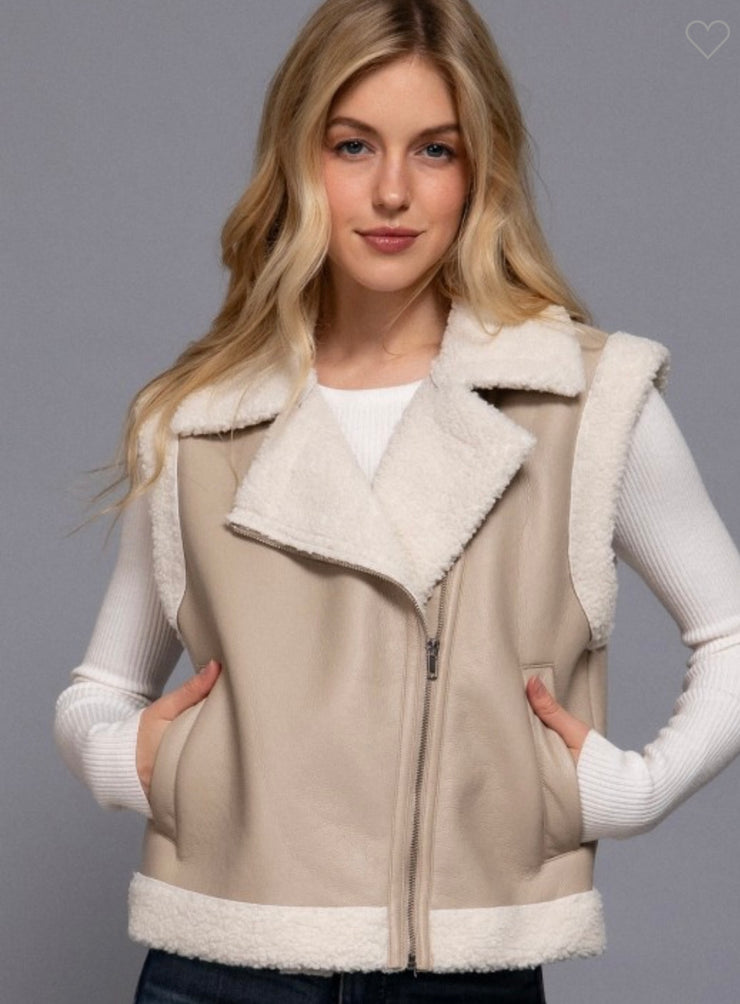 Faux Leather Inner Fur Vest- Available in Black and Sand Taupe