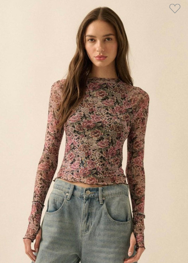 Black Floral Print Top