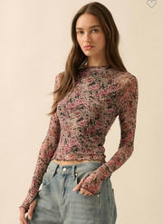 Black Floral Print Top