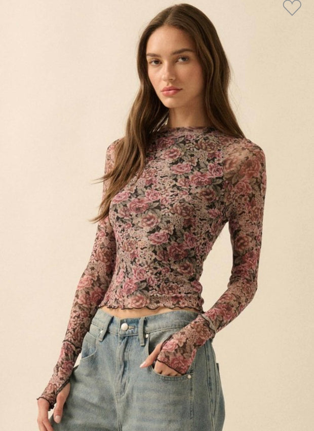Black Floral Print Top