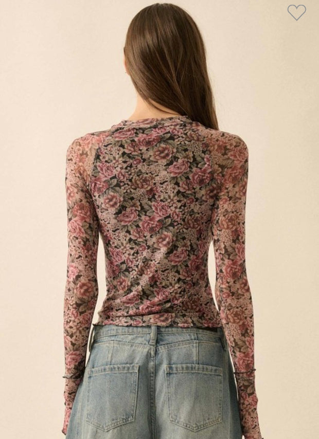 Black Floral Print Top
