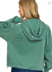 Dark Green Fleece Zip Up Hoodie With Pockets