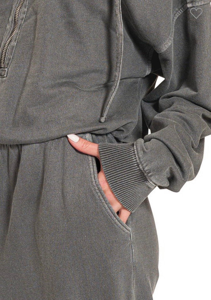Mineral Washed French Terry Jumpsuit- Available in Charcoal & Brown