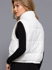 3 Colors-Reversible Fur Padding Vest- Available in Black.White & Sage Green