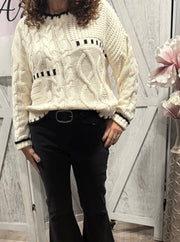 Ivory Knit Patchwork Sweater