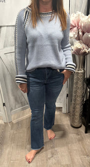 Soft Blue Raglan Sleeve Trim Detail Top