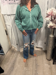 Soft Blue Raglan Sleeve Trim Detail Top