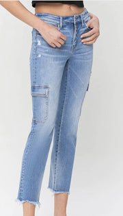 Mid Rise Slim Straight Cargo Jeans