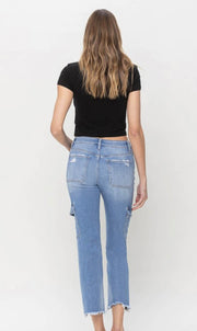 Mid Rise Slim Straight Cargo Jeans