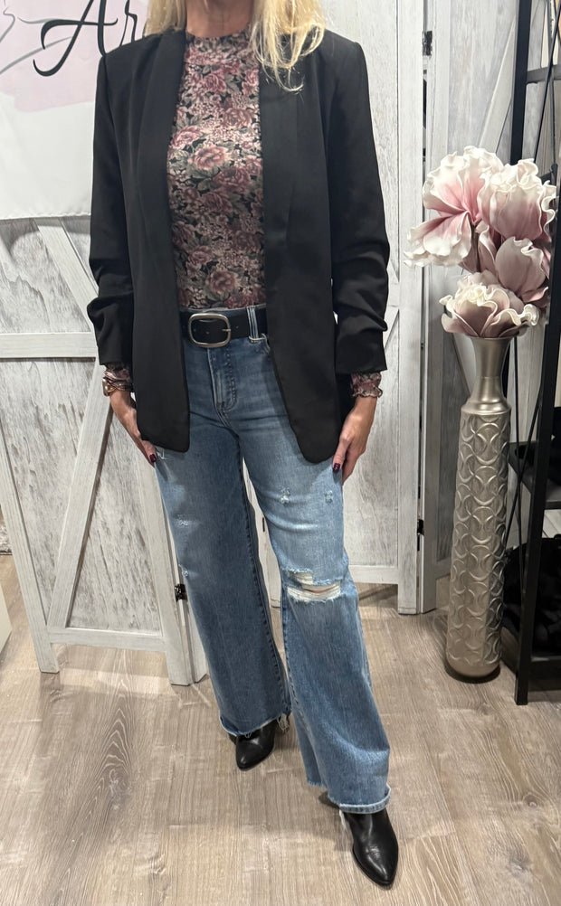 Black Floral Print Top