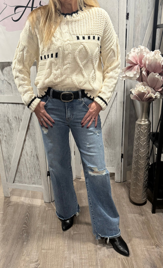 Ivory Knit Patchwork Sweater