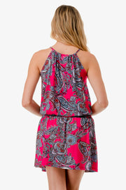 Hot Pink Paisley Front Tie Dress- Also Available In Blue Paisley