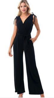 Ariella Black Surplice Culotte Wide Leg Jumpsuit
