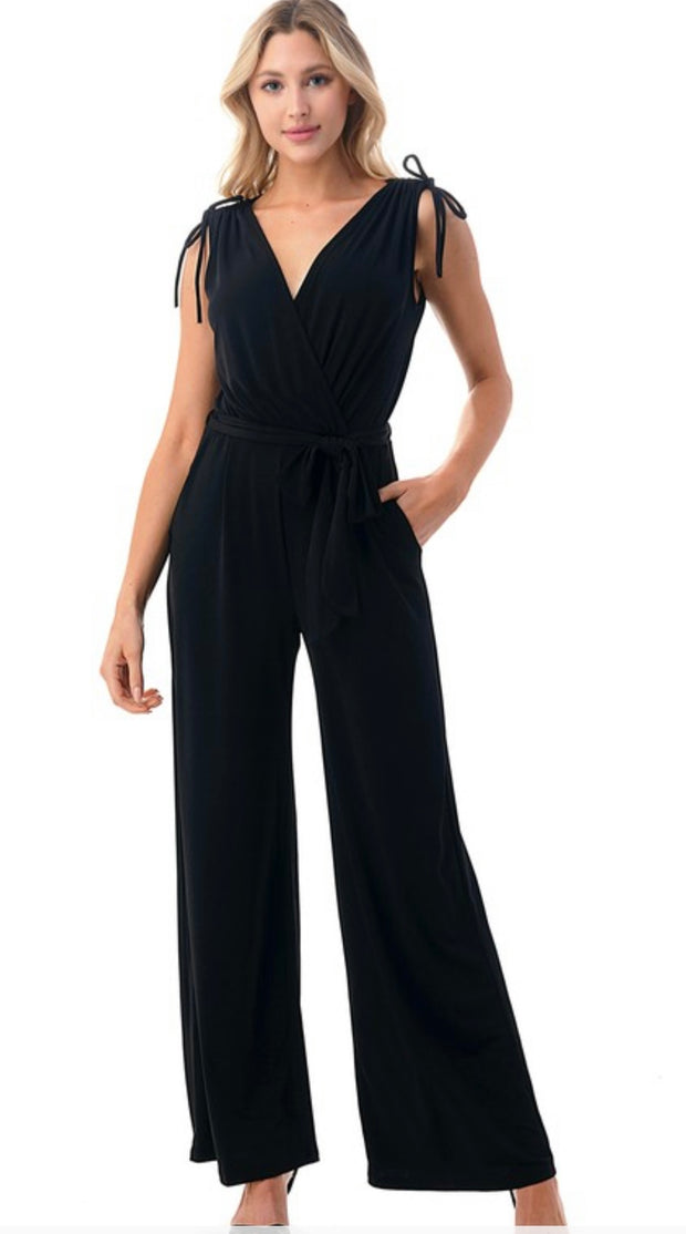 Ariella Black Surplice Culotte Wide Leg Jumpsuit