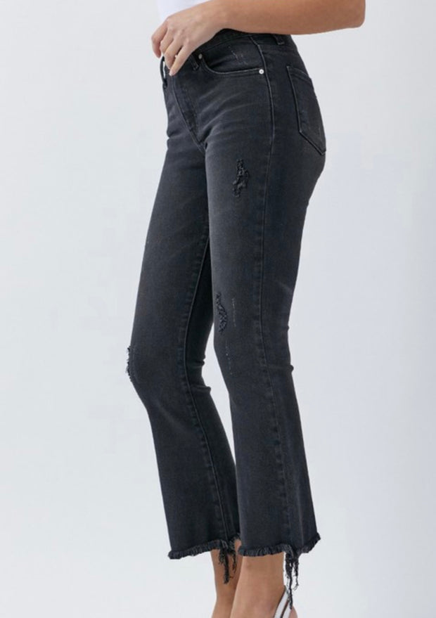 Risen Black Mid Rise Ankle Flare Jeans