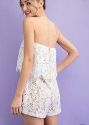 Off White Lace Strapless Romper