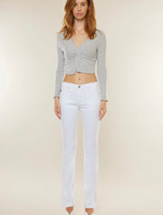 Kancan Mid Rise White Bootcut Jeans With Side Slit