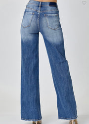 Risen Mid Rise Dipped V Wide Leg Jeans