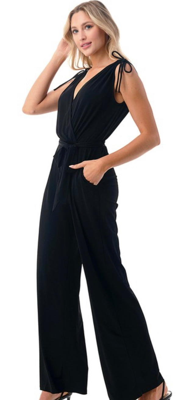 Ariella Black Surplice Culotte Wide Leg Jumpsuit