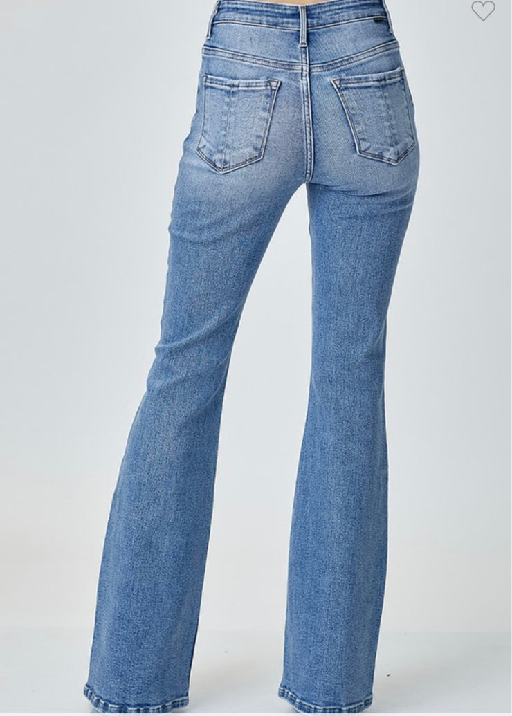 Risen Mid Rise Basic Flare Jeans- No Rips – shopardenboutique