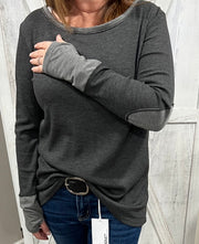 Thermal Knit Top with Elbow Patch Detail and Thumb Holes- 2 colors