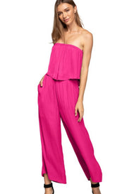 Hot Pink Layered Top Cropped Jumpsuit