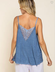 Lace Detail Tank Top With Adjustable Straps (Available in Black & Blueberry)