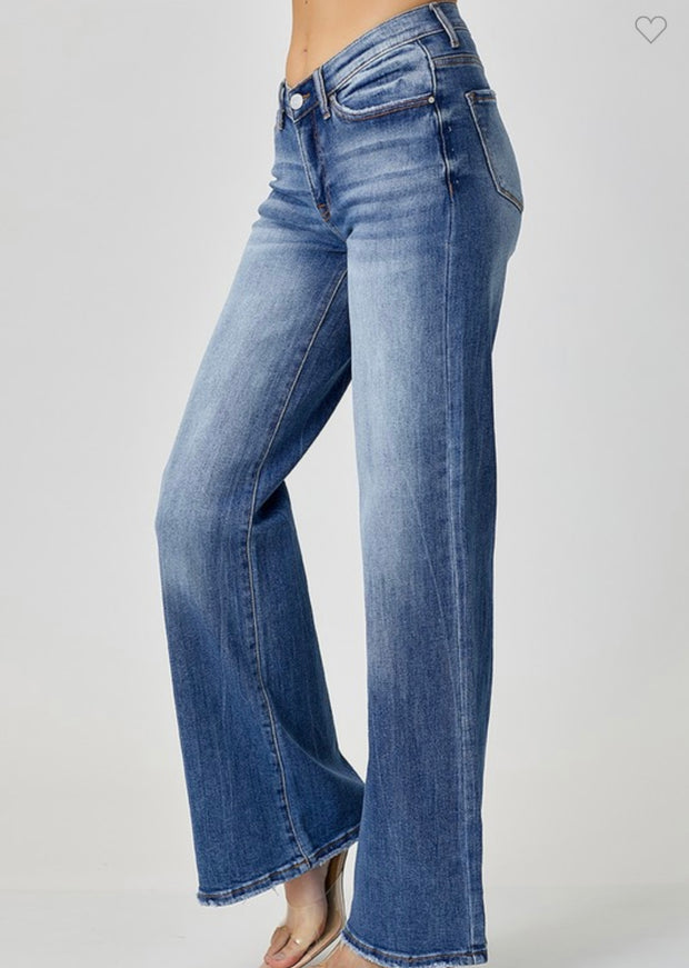 Risen Mid Rise Dipped V Wide Leg Jeans