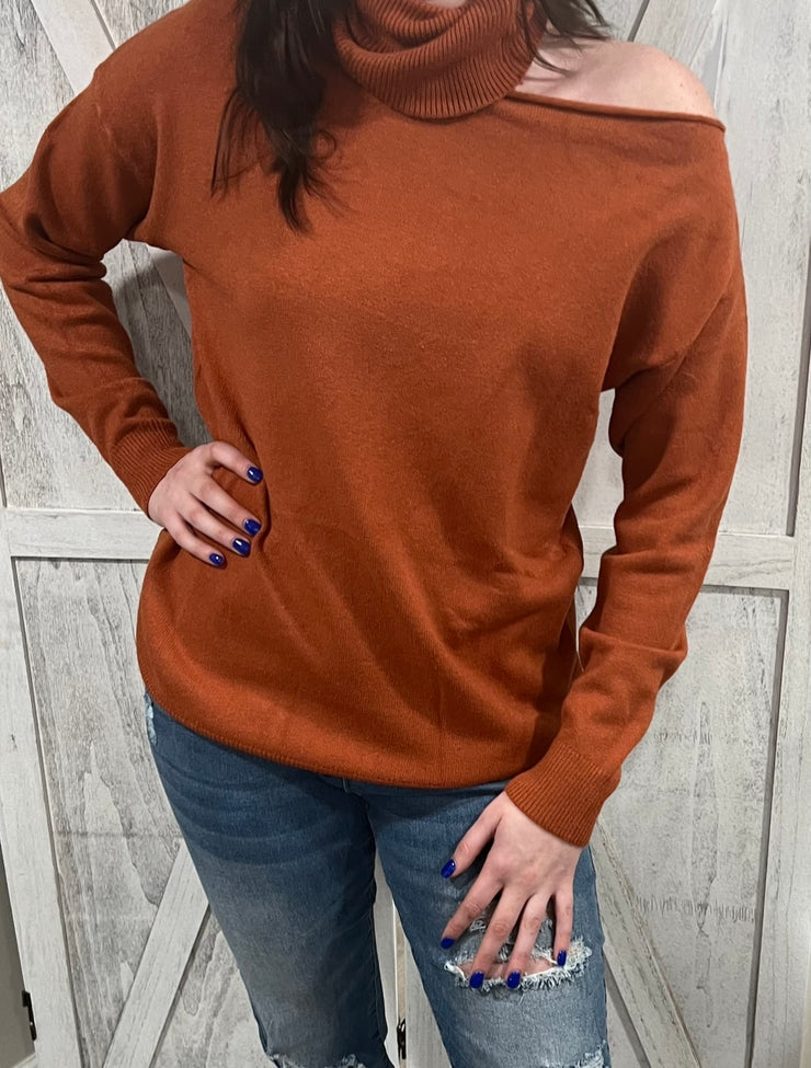 Turtleneck Sweater with Open Shoulder Detail