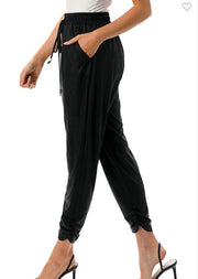 Ariella Black Ruched Joggers (Matching Puff Shoulder Top  or Off Shoulder Top  Available)