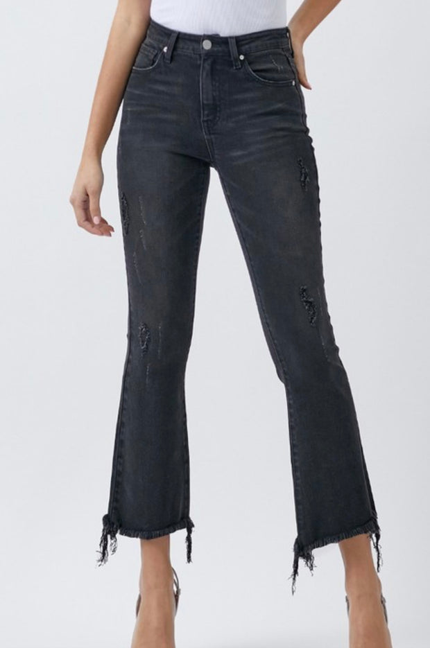 Risen Black Mid Rise Ankle Flare Jeans