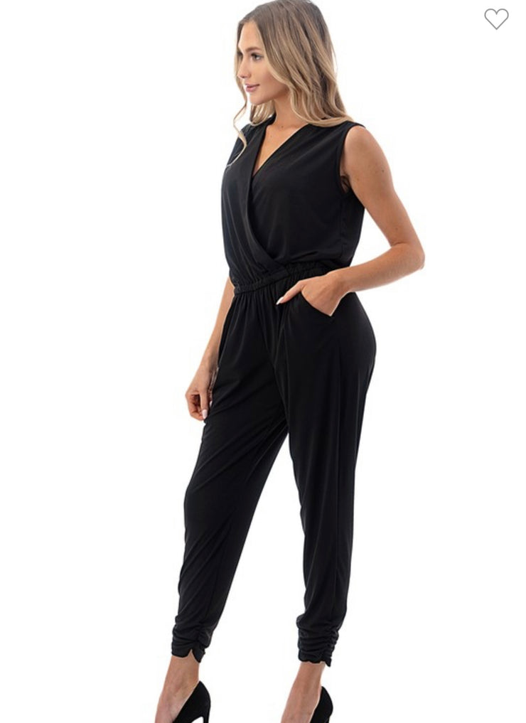 Ariella Black Surplice Jogger Leg Jumpsuit