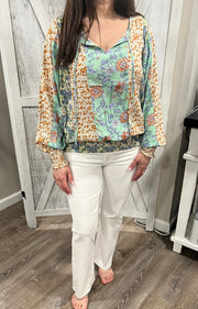 Woven Floral Print Mix Top