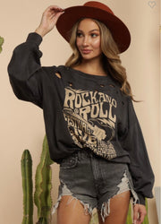 Rock & Roll Distressed Vintage Black Lightweight Sweatshirt