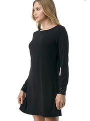 Ariella Simple Black Dress With Sequin Sleeve Detail