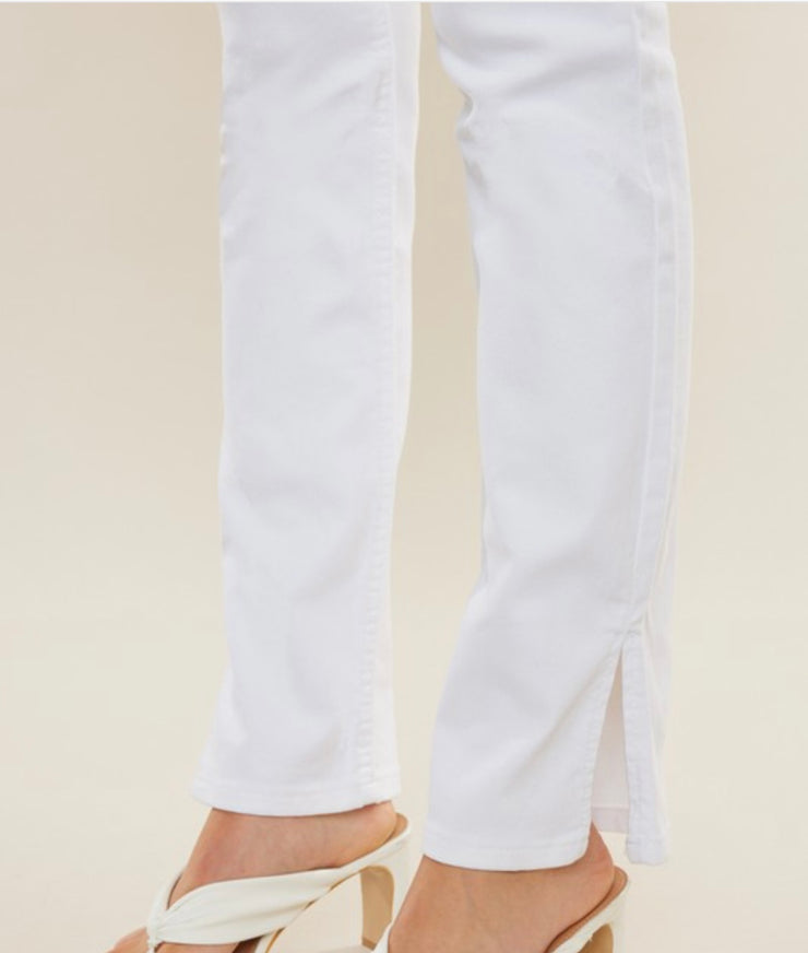 Kancan Mid Rise White Bootcut Jeans With Side Slit